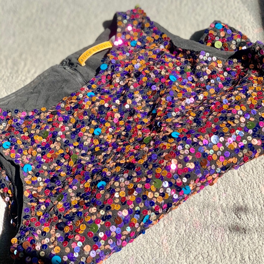 Alice + Olivia Mona Mini Fitted Sequin Dress